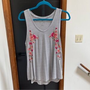 American Eagle Striped Tank with Floral Embroidery